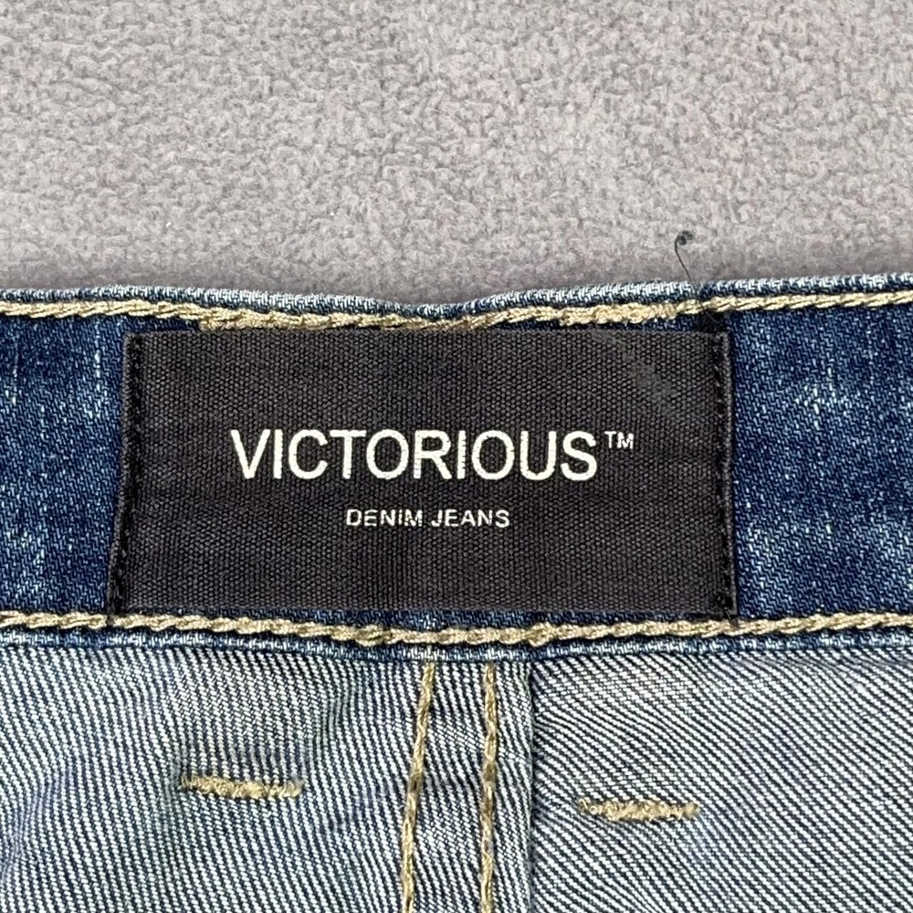 Victorious Moto Zip Panel Jeans‎ Men's 34 Blue Stretch Denim - Picture 12 of 13